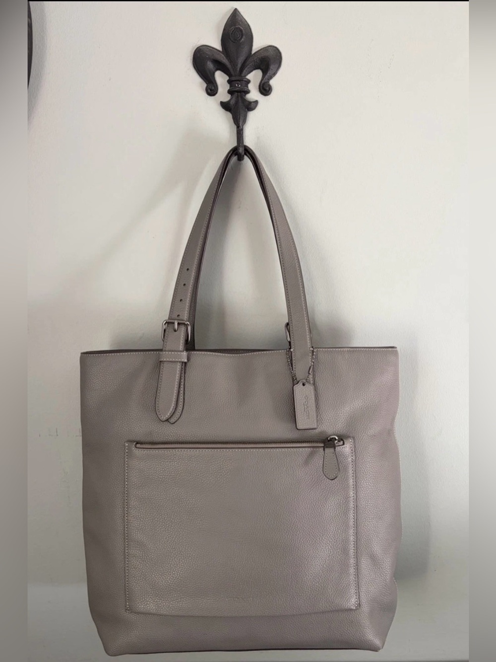 COACH Metropolitan Soft Tote Travel Laptop Bag Gray Polished Pebble Leather Mens